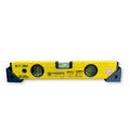 Pair of black brackets cradling a spirit level against a wall